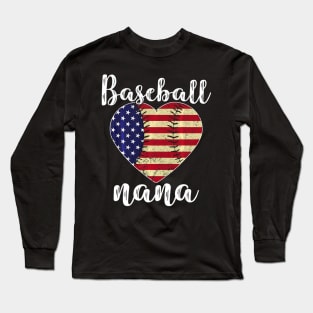 Baseball Nana Heart USA Flag Softball Mother Day Long Sleeve T-Shirt